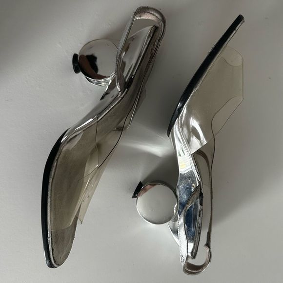 Vintage Silver Clear Peep Toe Heels - Picture 5 of 10